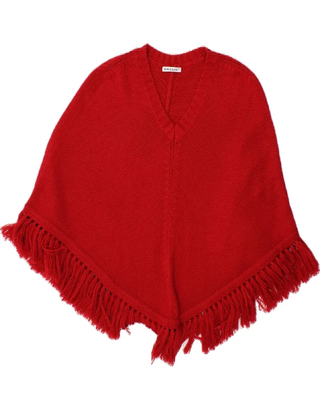 VINTAGE Womens Poncho Jumper One Size Red Seamless Knitted Crochet