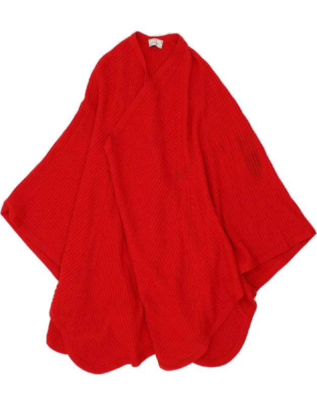 VINTAGE Womens Poncho Jumper One Size Red Notch Collar Peter Pan Collar Cowl Neck