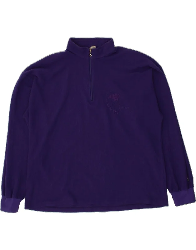 VINTAGE Womens Zip Neck Fleece Jumper UK 22 3XL Purple Polyester Mesh Fabric Canvas Fabric Denim Fabric