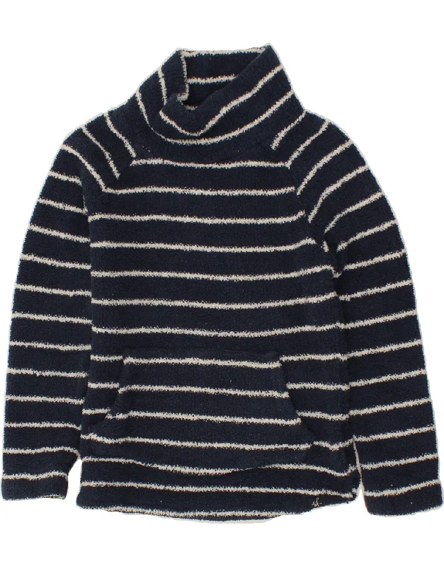 WEIRD FISH Womens Fleece Jumper UK 14  Large Navy Blue Striped Polyester Boxy Sweater Fitted Sweater A-Line