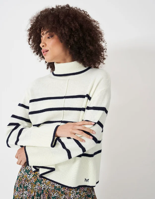 Wide Sleeve Roll Neck Jumper Solid Color Striped Floral Print