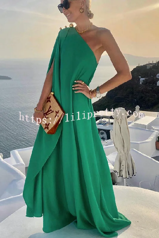 Lilipretty Alyse One Shoulder A-line Elegant Maxi Dress Trendy Off-Shoulder Ruffle Maxi Dress