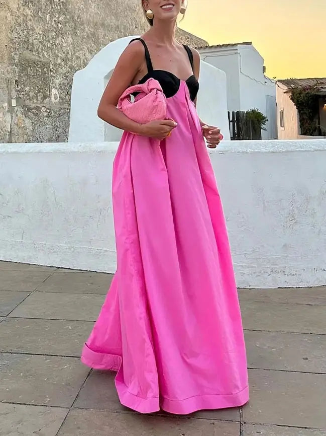 Pink Backless Bow Tie Maxi Dress Comfortable Flowy Maxi Dress