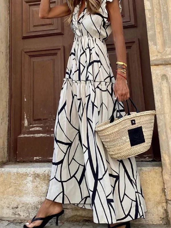 Beach Maxi Dress with Abstract Print Classic Strapless Maxi Dress