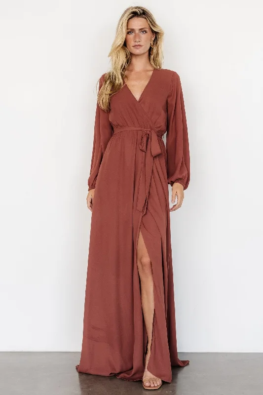 Breanne Faux Wrap Maxi Dress | Dusty Rust Comfortable Bohemian Maxi Dress