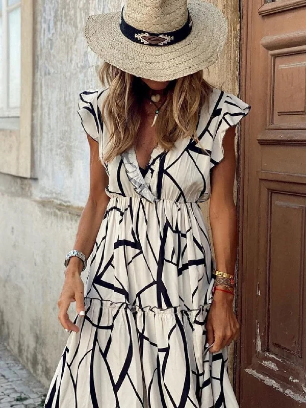 Comfortable Maxi Dress with Abstract Faces Chic Button-Up Maxi Dress