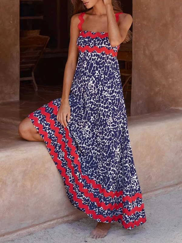 Tropical Spaghetti Floral Maxi Dress Fashionable High-Low Maxi Dress