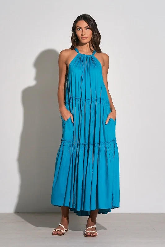 Elan High Neck Tiered Maxi Dress Trendy Maxi Dress with Bow