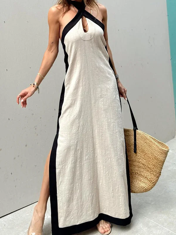 Halter Linen Slit Maxi Dress Cozy Knit Maxi Dress