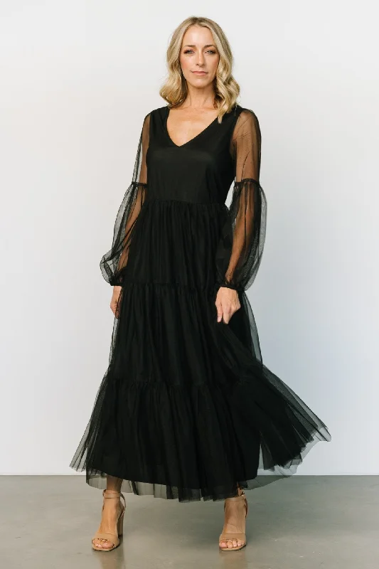 Hoffman Tulle Maxi Dress | Black Cozy Maxi Dress with Slit