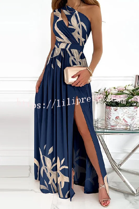 Lilipretty Jolie Floral One Shoulder Cutout Slit Maxi Dress Cozy Open-Back Maxi Dress