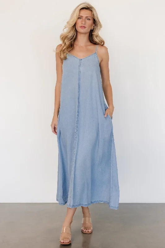 Kyla Maxi Dress | Denim Elegant Maxi Dress with Belt