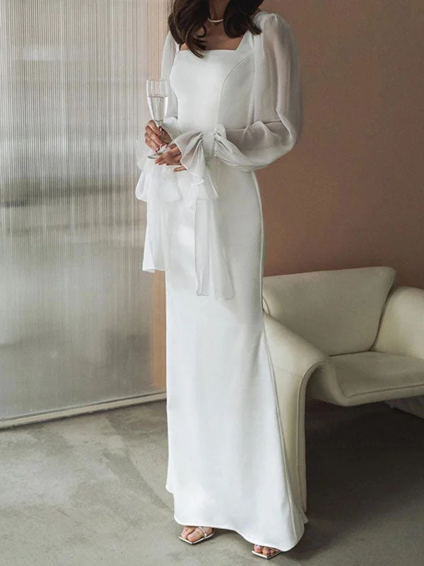 Lace Long Sleeve White Maxi Dress Comfortable T-Shirt Maxi Dress