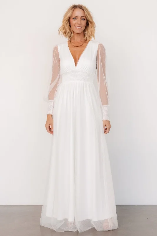 Layla Tulle Maxi Dress | White Classic A-Line Maxi Dress