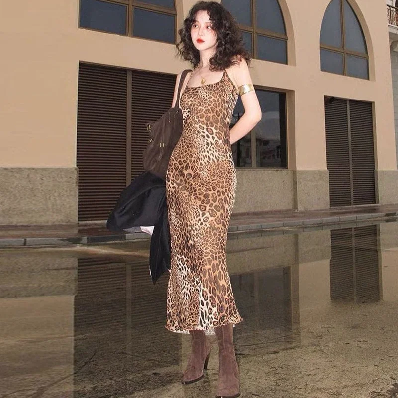 Mahi Leopard Print  Maxi Dress Trendy Button Front Maxi Dress