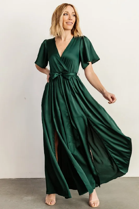 Sicily Satin Maxi Dress | Emerald Classic A-Line Maxi Dress