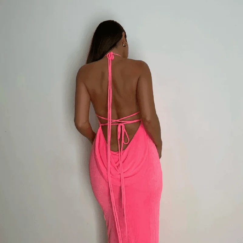 Silvana Draped Back Maxi Dress Classic Solid Maxi Dress