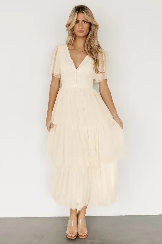 Starlet Tiered Maxi Dress | Cream Elegant Tiered Maxi Dress