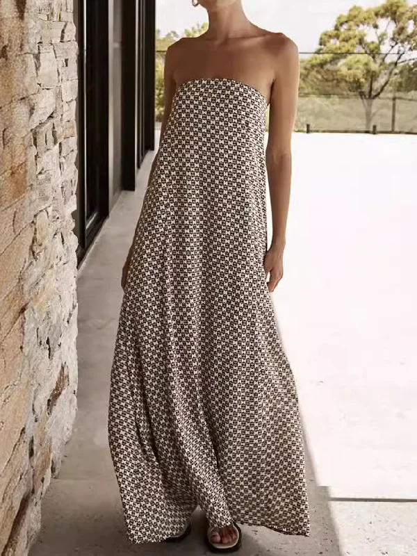 Strapless Print Maxi Dress Chic Button-Up Maxi Dress