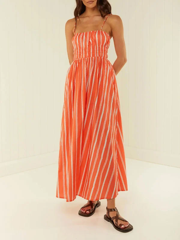 Stripe Printed Maxi Dress Fashionable Sleeveless Maxi Dress