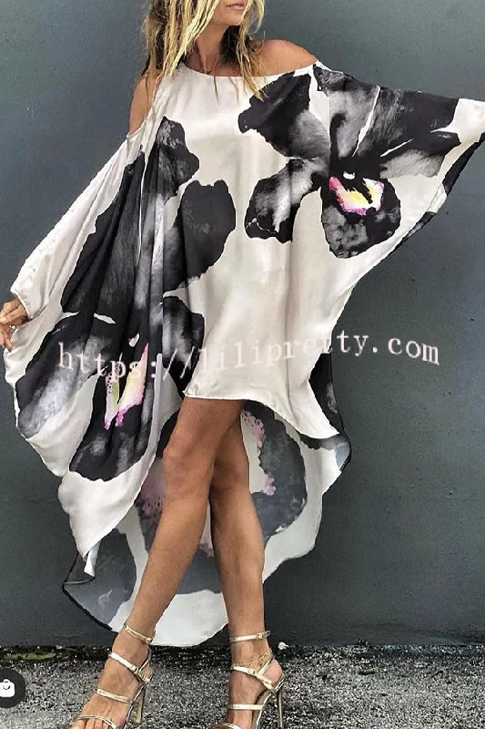 Stunning Floral Unique Printed One Shoulder Cover Up Maxi Dress Fashionable High-Waist Maxi Dress