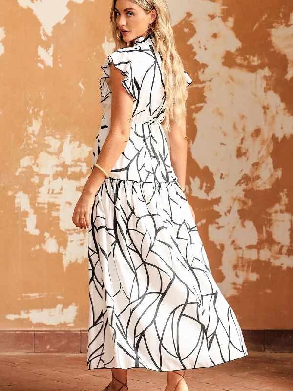 Stylish Maxi Dress with Abstract Art Fashionable Printed Maxi Dress