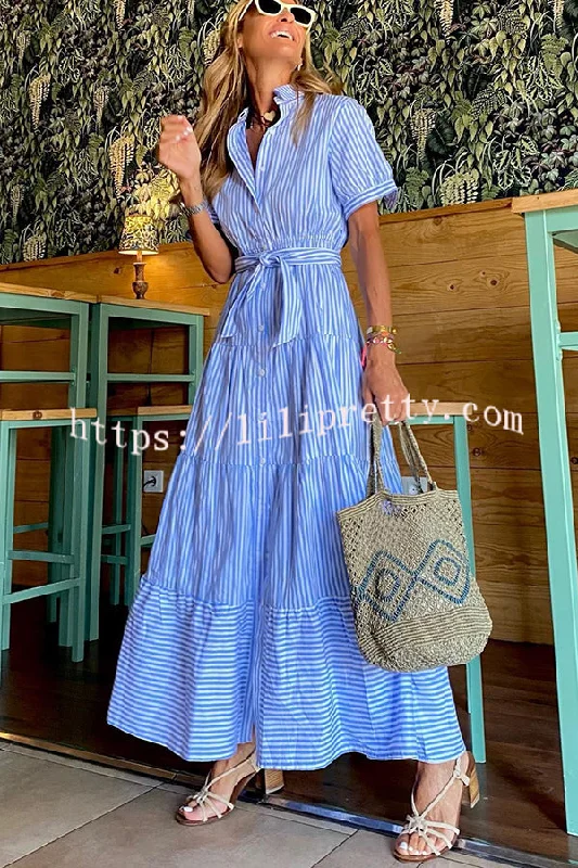 Lilipretty Sunday Morning Stripe Shirt Maxi Dress Stylish A-Line Maxi Dress