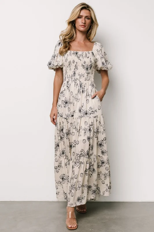 Susanna Smocked Maxi Dress | Ivory + Blue Floral Classic Black Maxi Dress