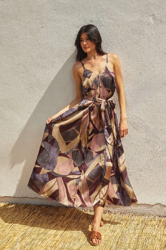 Umber Mosaic Maxi Dress Trendy Floral Print Maxi Dress