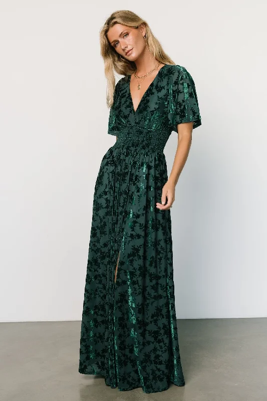 Veronica Velvet Maxi Dress | Green Elegant Wraparound Maxi Dress