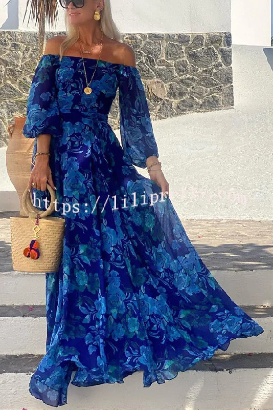 Lilipretty With Love Floral Off Shoulder Back Smocked Vacation Maxi Dress Fashionable Chiffon Maxi Dress