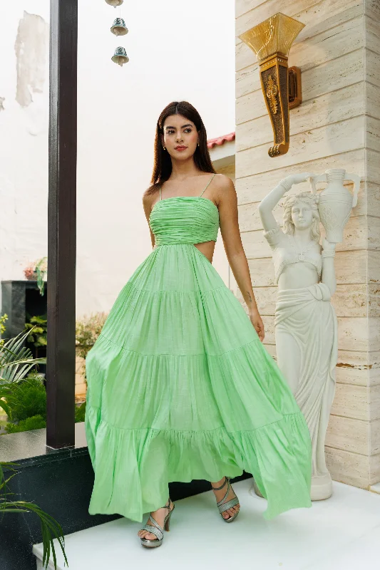 Beautiful memories - lime green cut out maxi dress Elegant Lace Maxi Dress