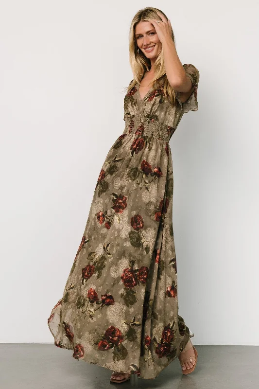 Birdie Maxi Dress | Olive Floral Cozy Ribbed Maxi Dress