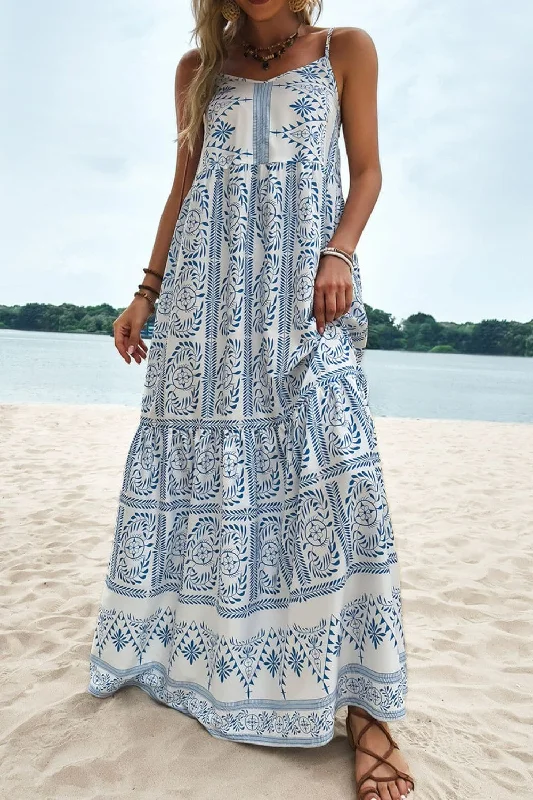 Bohemian Spaghetti Strap Maxi Dress Chic Button-Up Maxi Dress
