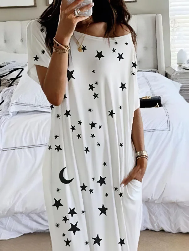Bohemian Starry Maxi Dress Stylish Pleated A-Line Maxi Dress