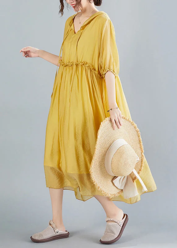 Bohemian Yellow V Neck Patchwork Solid Maxi Dress Summer Stylish Button-Up Maxi Dress