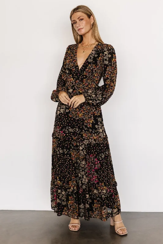 Bowman Deep V Maxi Dress | Black Multi Classic Solid Maxi Dress