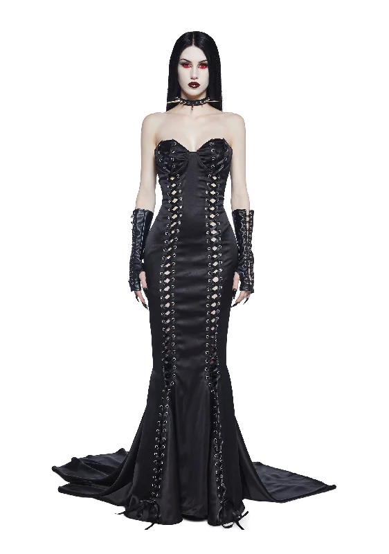 Darkest Dance Satin Maxi Dress Cozy Maxi Dress with Slit