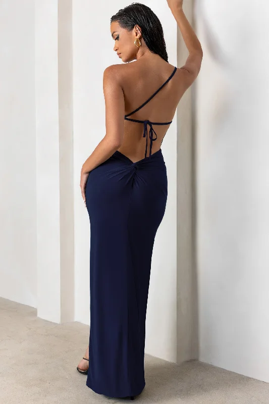 Dressing Up | Navy One Shoulder Maxi Dress With Open Back Detail Comfortable Maxi Dress with Belt