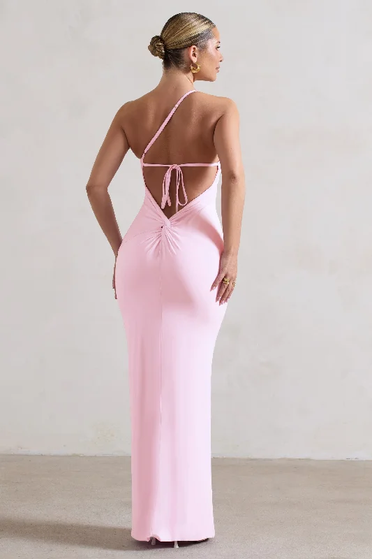Dressing Up | Pink One Shoulder Maxi Dress With Open Back Detail Comfortable Plunging Neckline Maxi Dress