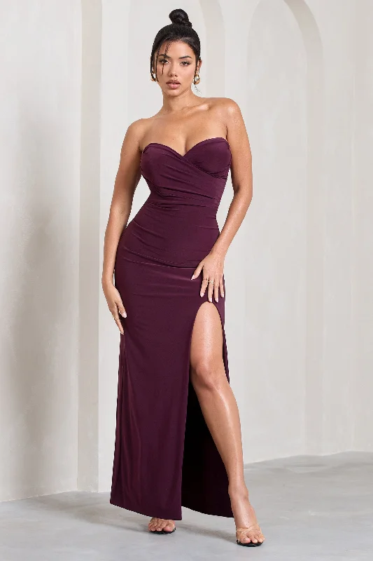 Dynamite | Plum Pleated Bodice Split Maxi Dress Cozy Maxi Dress with Slit