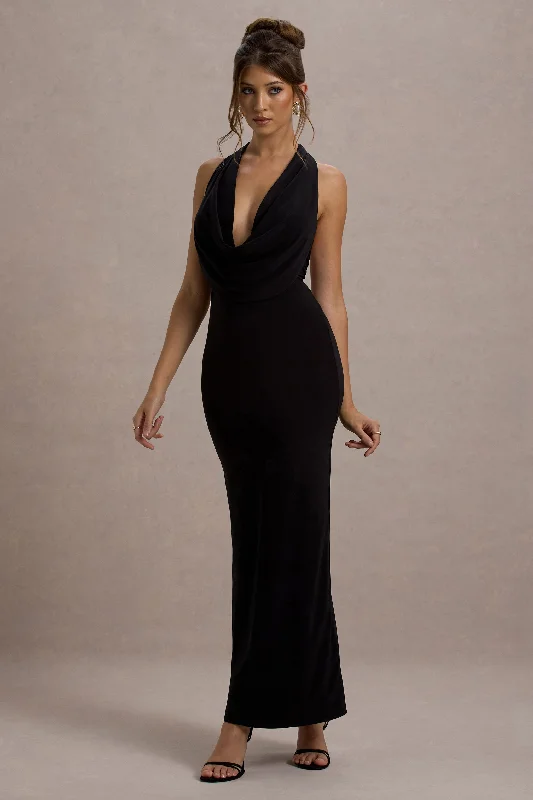 Edessa | Black Plunge-Neck Maxi Dress Classic Tulle Maxi Dress