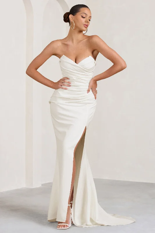 Elene | White Pleated Split Fishtail Maxi Dress Fashionable Chiffon Maxi Dress