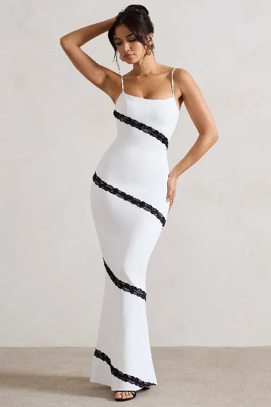 Elizabeth | White & Black Strappy Lace-Trimmed Maxi Dress Stylish Boho Chic Maxi Dress Elizabeth | White & Black Strappy Lace-Trimmed Maxi Dress Stylish Boho Chic Maxi Dress