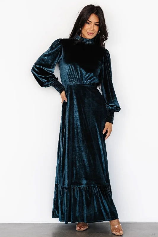 Elodie Velvet Maxi Dress | Jade Comfortable Ruffle Maxi Dress