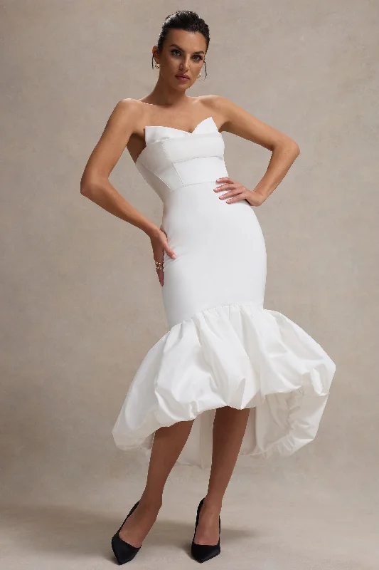 Emmelina | White Corset Maxi Dress With Volume Hem Classic Black Maxi Dress