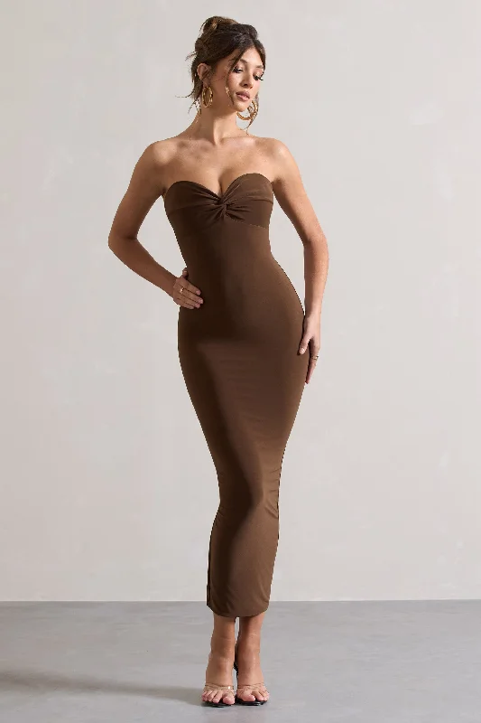Evita | Chocolate Sweetheart Twist Detail Maxi Dress Fashionable Sheer Maxi Dress