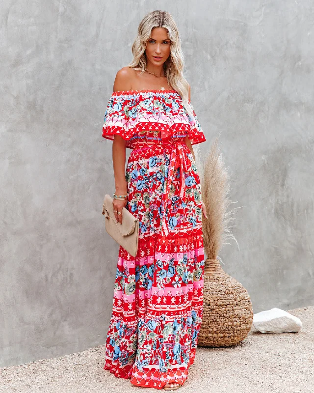 Flora Farms Off The Shoulder Maxi Dress Cozy Ruffle Sleeve Maxi Dress