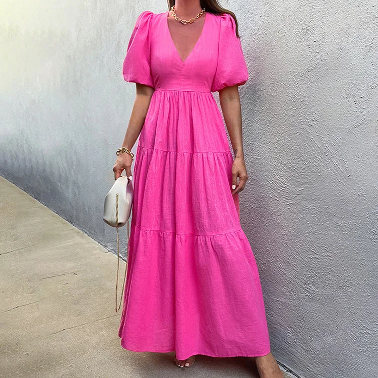 Follow My Lead Tiered Maxi Dress - Baby Pink Cozy Open-Back Maxi Dress