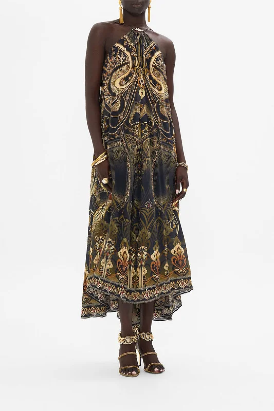 GATHER NECK HARDWARE MAXI DRESS Cozy Knit Maxi Dress